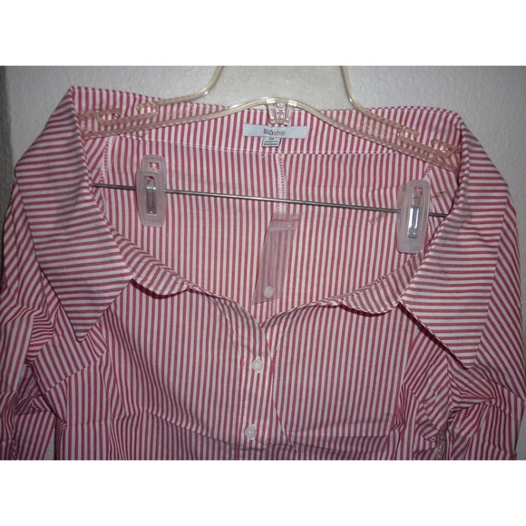 Blashe Striped Off Shoulder Bell Sleeve Square Neck Button Up Blouse M - Picture 2 of 9